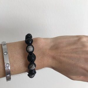 Nialaya black onyx and crystal adjustable bracelet